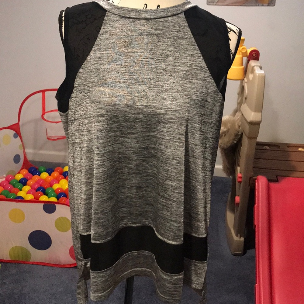 High low silver and black sheer Doe & Rae L/XL top